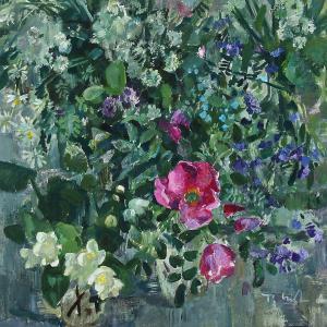 ALEKSEEVNA CHEPIKOVA Tatyana 1948,Composition with roses and wild flowers,Bruun Rasmussen 2016-08-15