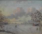 ALEKSEEVSKY 1800-1900,Vinterlandskap med stugor,1902,Uppsala Auction SE 2012-08-27
