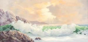 ALEXANDER PAUL 1937,seascape with a wave crashing over rocks,888auctions CA 2020-11-19