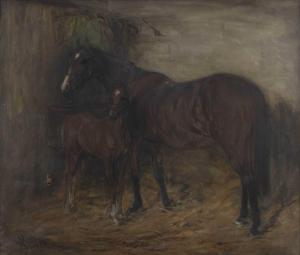 ALEXANDER Robert L. 1840-1923,Bay mare and foal standing in a stable,1907,Tennant's GB 2022-07-16