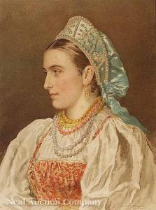 Alexandrovski Stefan Fedorovich 1842-1906,Portrait of a Russian Woman in Festi,Neal Auction Company 2008-07-13