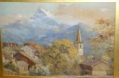 ALFARO Brooke 1949,Alpine village scene, snow capped mountain,Bamfords Auctioneers and Valuers 2007-03-21