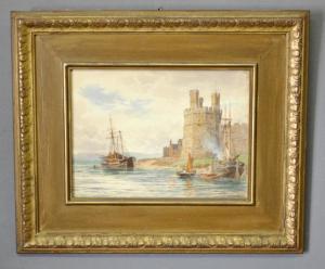 ALFRED Powell 1830-1893,sailing ships by a castle,Wiederseim US 2015-09-19