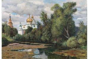 ALIKIN Orest Konstantinovic,Russische Landschaft mit Kirche,1982,Mehlis DE 2015-08-27
