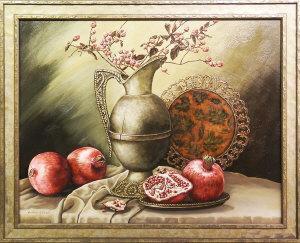 ALIZADEH Mahtab 1975,Still life of pomegranates and flowers in a jug,Rosebery's GB 2013-01-19