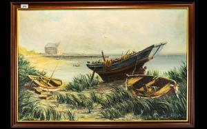 ALLAN A 1920-1930,Coastal Landscape With Fishing Boats,Gerrards GB 2018-11-08
