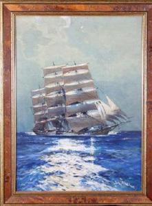 ALLAN Leslie 1800-1900,A tall ship at sea - gouache,Anderson & Garland GB 2009-06-02