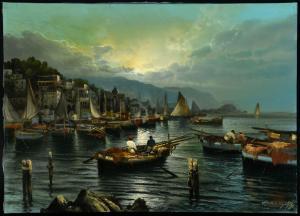 ALLEGRETTI Mario ROSARIO 1945,Abendliche Hafenstimmung mit Fischerbooten,1990,Allgauer DE 2021-07-23
