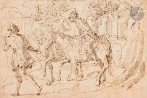 ALLEGRINI Francesco 1587-1679,Promeneurs à cheval dans un paysage,Ader FR 2024-03-22