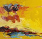ALLEN Jere 1944,"Roosters in a Vibrant Abstract Landscape",2003,New Orleans Auction US 2011-06-04