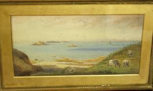 ALLEN John Whitacre,Panoramic coastal scene with cattle grazing, seawe,1879,Wotton 2019-08-20
