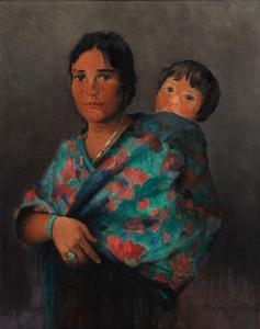 ALLEN Marion Boyd 1864-1941,Navajo Mother and Child,1934,Skinner US 2022-01-28