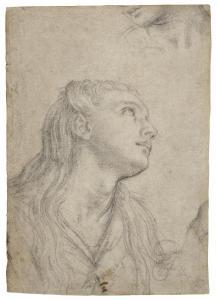 ALLORI Alessandro 1535-1607,A head study of a young woman looking up, with a f,Christie's 2022-06-09