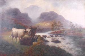 ALLUAUD Gilbert Eugène,Highland Cattle in a mountainous river landscape,Fellows & Sons 2006-11-07