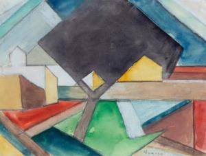 ALMA Peter 1886-1969,'Gentilly' / A tree and houses in Gentilly,1913,Venduehuis NL 2021-05-26