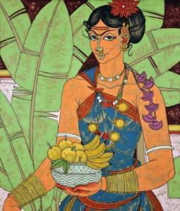 ALMELKAR Abdulrahim Apabhai,Indian Girl with Floral Headpieces,1960,Elder Fine Art 2014-10-26