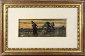 ALTAMURA Saverio Francesco 1826-1897,Paesaggio al tramonto con figure ed asinell,Pirone Casa d'Aste 2022-01-27