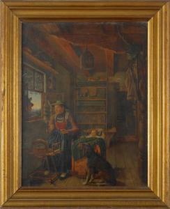 ALTMANN Karl 1800-1861,interior with a woman at her spinning wheel,1826,Pook & Pook US 2013-01-12