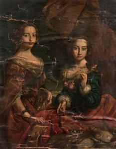 AMALFI Carlo 1707-1787,Portrait de deux soeurs avec un écureuil et un lapin,Lucien FR 2023-01-21