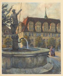 AMANN Fritz 1878-1969,Rathaus Naumburg mit Wenzelbrunnen,1912,Wendl DE 2019-06-20