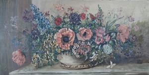 AMAUD,Still life of summer flowers, poppies and delphiniums in a vase,1950,Bonhams GB 2008-06-14