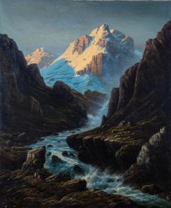 AMBERGER Gustave 1831-1896,Tosender Bachlauf in schneebedeckter Gebirgslan,Auktionshaus Dr. Fischer 2021-12-11