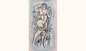 AMBILLAN Arold 1900,femme nue dans les fleurs,Delorme-Collin-Bocage FR 2005-11-16