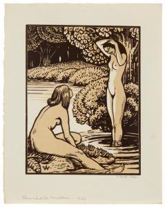 AMEDEE WETTER Henri 1869-1929,Deux nus féminins à la baignage,1923,John Moran Auctioneers 2023-12-06