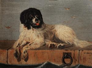 AMER G.J,study of a Newfoundland dog sitting on a dock,1887,Mallams GB 2017-09-27