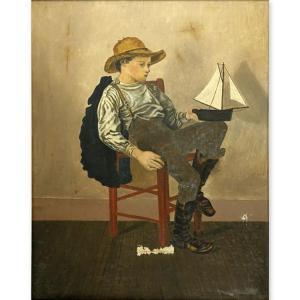 AMERICAN SCHOOL,Depicts a portrait of a seated male holding a sail,Kodner Galleries US 2018-03-07