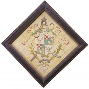 AMERICAN SCHOOL,EMBROIDERED COAT OF ARMS OF THE CUSHING FAMILY, BO,Sotheby's GB 2016-01-20