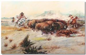 AMERICAN SCHOOL,Indians Hunting Buffalo,Gilding's GB 2009-05-19