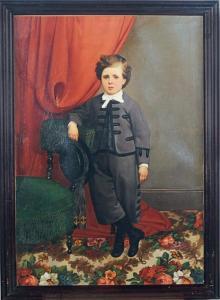 AMERICAN SCHOOL,Portrait of a boy, standing by a red curtain,Christie's GB 2010-02-09