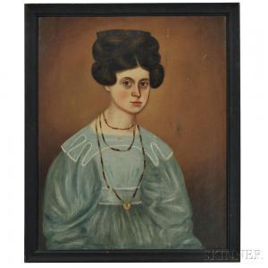 AMERICAN SCHOOL,Portrait of a Woman in Blue Dress with White Trim,Skinner US 2016-02-27