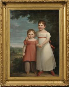 AMERICAN SCHOOL,Portrait of Two Children in a Landscape.,1840,Skinner US 2011-03-06