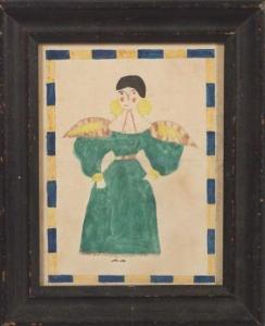 AMERICAN SCHOOL,Primitive Portrait of a Woman Wearing a Green Dress.,Skinner US 2006-11-04
