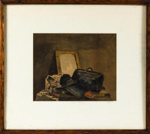AMERICAN SCHOOL,Still life with canvas, hat, cloths, and folio case,Eldred's US 2018-09-21