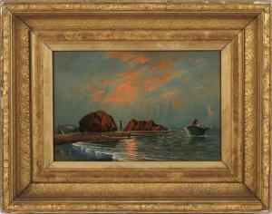 AMERICAN SCHOOL,Sunset on the shore, boats coming through the fog,CRN Auctions US 2015-04-26