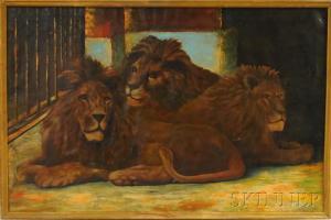 AMERICAN SCHOOL,Three Lions in a Zoo.,1921,Skinner US 2012-10-10