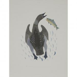 AMITUK SYOLLIE 1936-1986,A LOON CHASING A FISH UPSTREAM,1984,Waddington's CA 2021-10-21