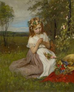 AMYOT Catherine 1845-1926,Girl in the Meadow Arranging a Wreath of Flowers,1874,Van Ham 2020-11-19