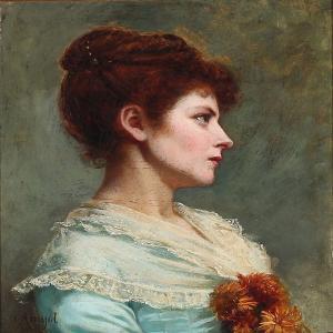 AMYOT Catherine 1845-1926,Profile portrait of a young lady,1899,Bruun Rasmussen DK 2014-03-09