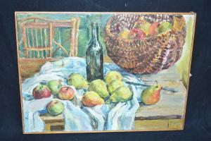 ANANI MIKHAILOVICH BASIN 1925,Still life with fruit and a wine bottle,Anderson & Garland 2019-08-07