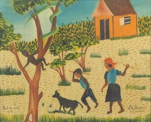 Anatole Charles 1922-1979,Haitian hunt scene with boy in tree,Aspire Auction US 2020-12-12