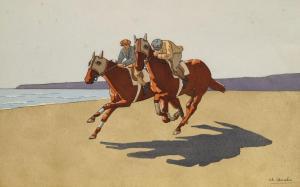 ANCELIN Charles 1863-1940,Two racehorses training on a beach,Rosebery's GB 2017-05-06