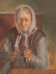 ANCHER Anna 1859-1935,A woman from Skagen knitting socks,Bruun Rasmussen DK 2019-01-21
