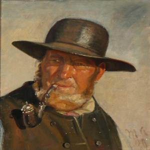 ANCHER Michael,A fisherman at Skagen, probably Ole Svendsen, smok,1890,Bruun Rasmussen 2015-05-11