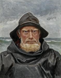 ANCHER Michael,A Skagen fisherman wearing a sou'wester standing b,Bruun Rasmussen 2024-03-04