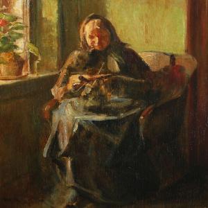 ANCHER Michael 1849-1927,Interior with knitting woman,Bruun Rasmussen DK 2013-11-25