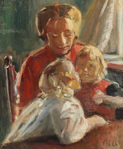 ANCHER Michael 1849-1927,Sunny interior with a mother and her two girls,Bruun Rasmussen 2024-03-04